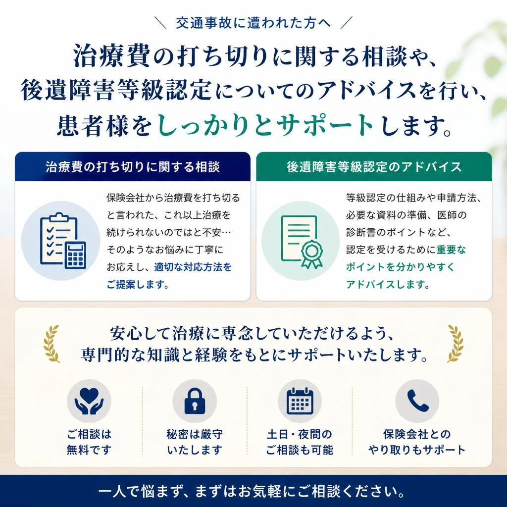 治療費打ち切りや後遺障害等級の相談